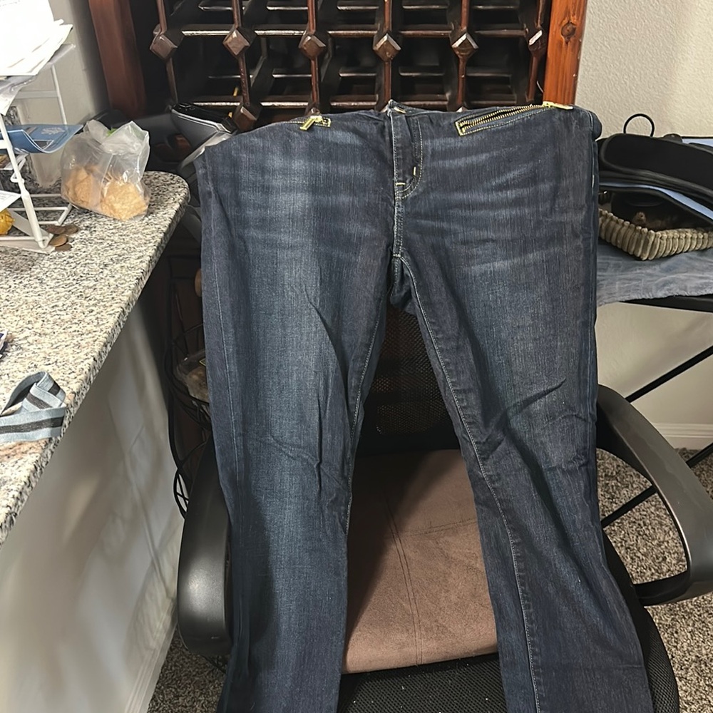 MICHAEL Michael Kors Dark Blue Skinny Jeans with Gold Accents